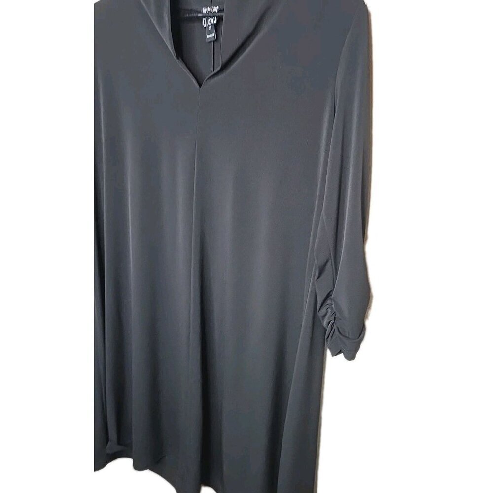 Clara Sun Woo Women's Black Swing Dress Lagenlook Ruched Sleeves Size XL t71 - Picture 3 of 6